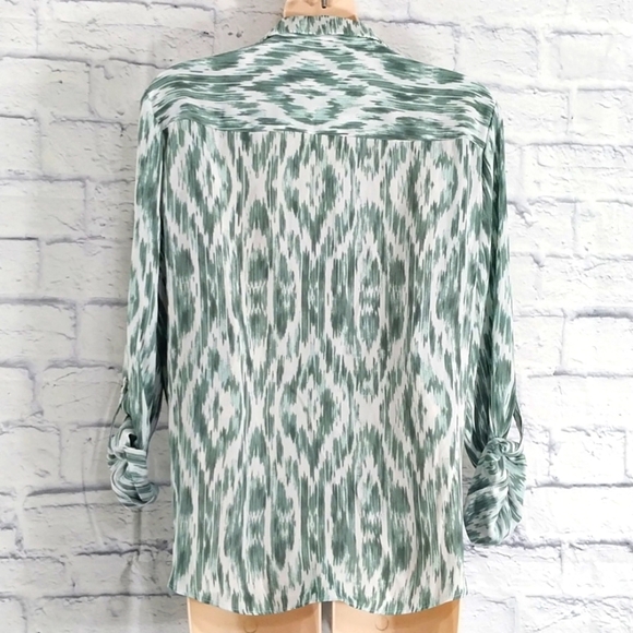 Investments Top Button Down Button Tab Sleeves Tie Front Sz M - Picture 4 of 5